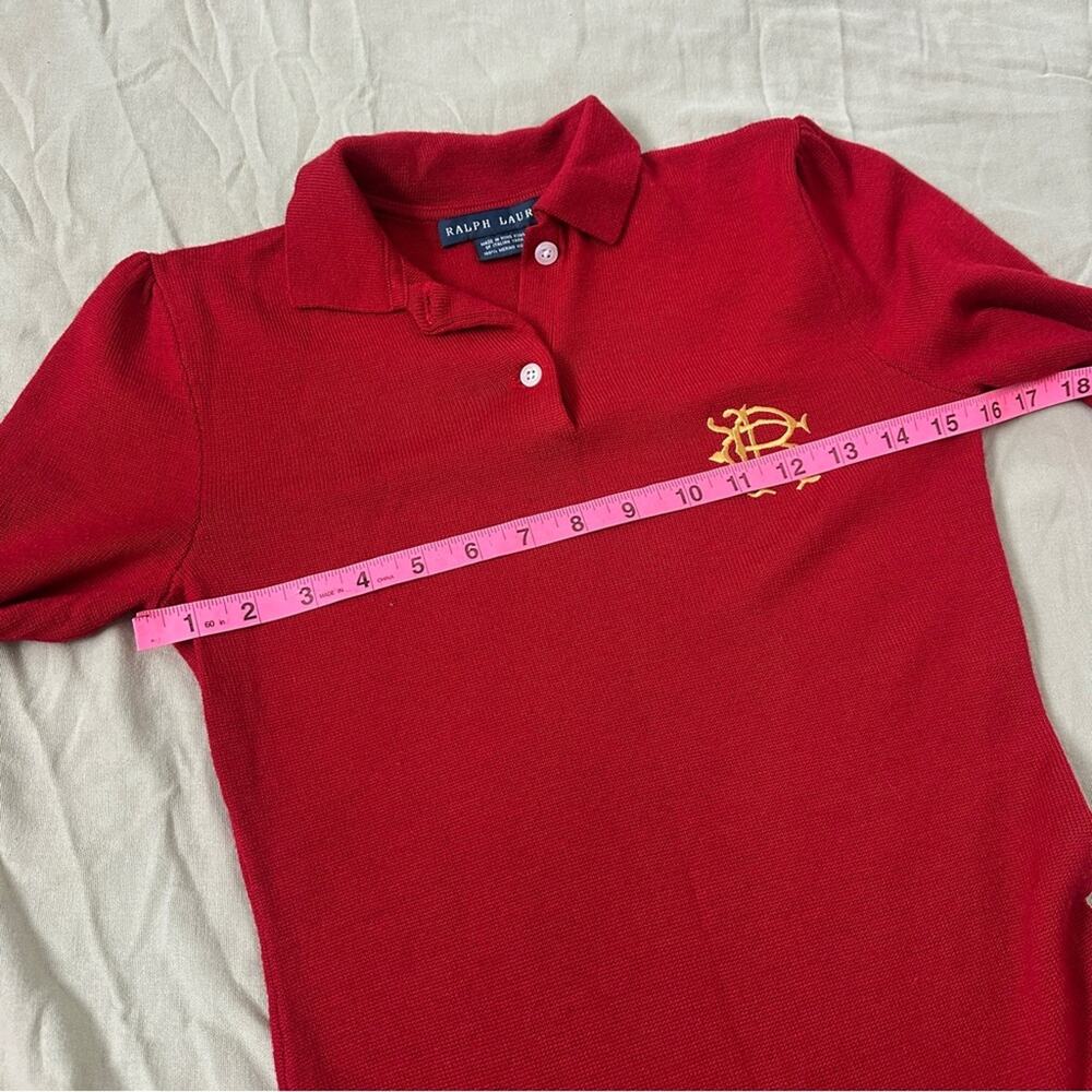 Vintage Ralph Lauren Red Merino Wool Long Sleeve Dress with Gold Logo - Picture 8 of 12